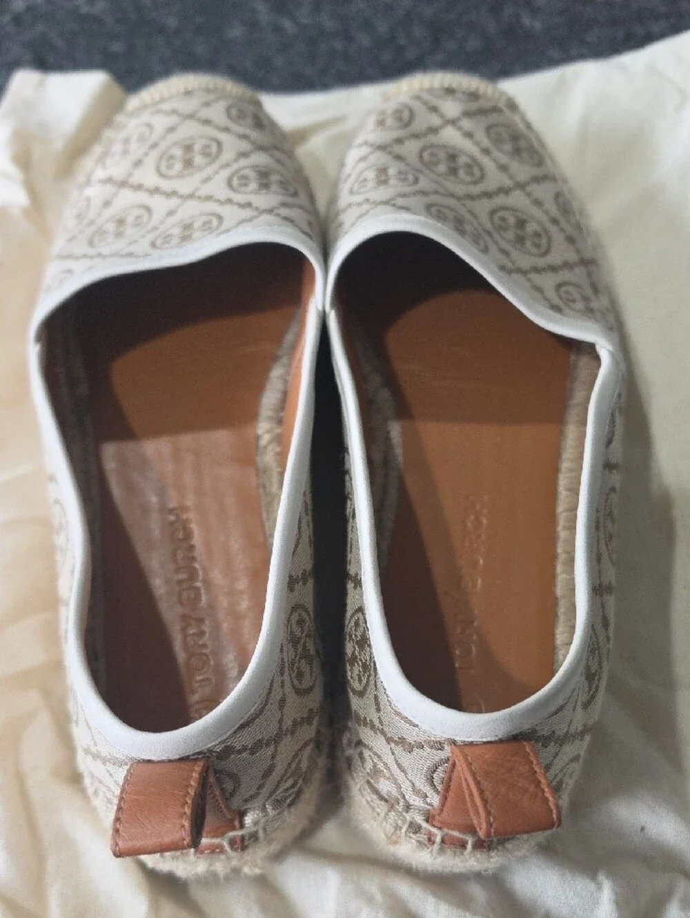 Tory Burch Neutral Logo Canvas Espadrille Flats